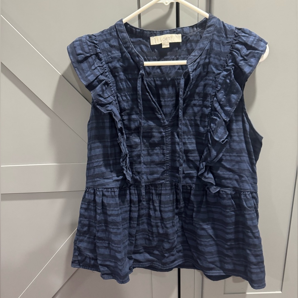Loft Women's Blue Ruffled Top
